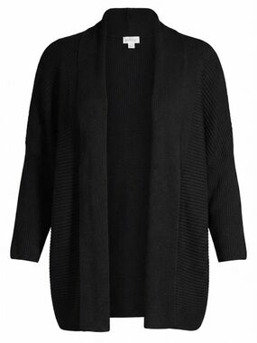 Avenue Black Open-Front Ribbed Knit Cardigan